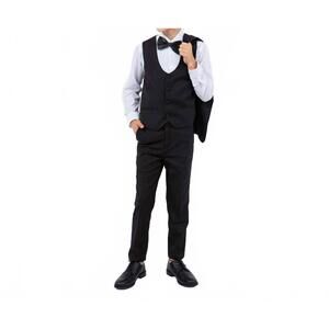 NEW PERRY ELLIS boys' slim fit tuxedo set in black vest/black pants/white shirt/